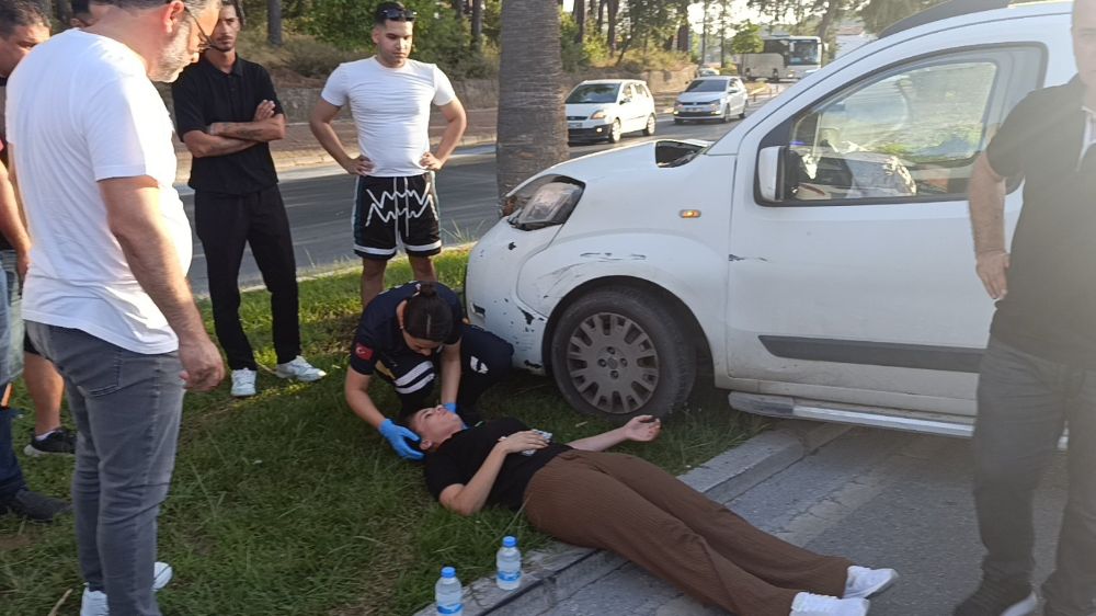 Direksiyon hakimiyetini kaybeden sürücü palmiyeye çarptı