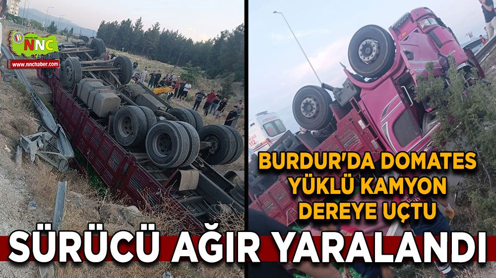 Domates Yüklü Kamyon Dereye Uçtu Sürücü Ağır Yaralı