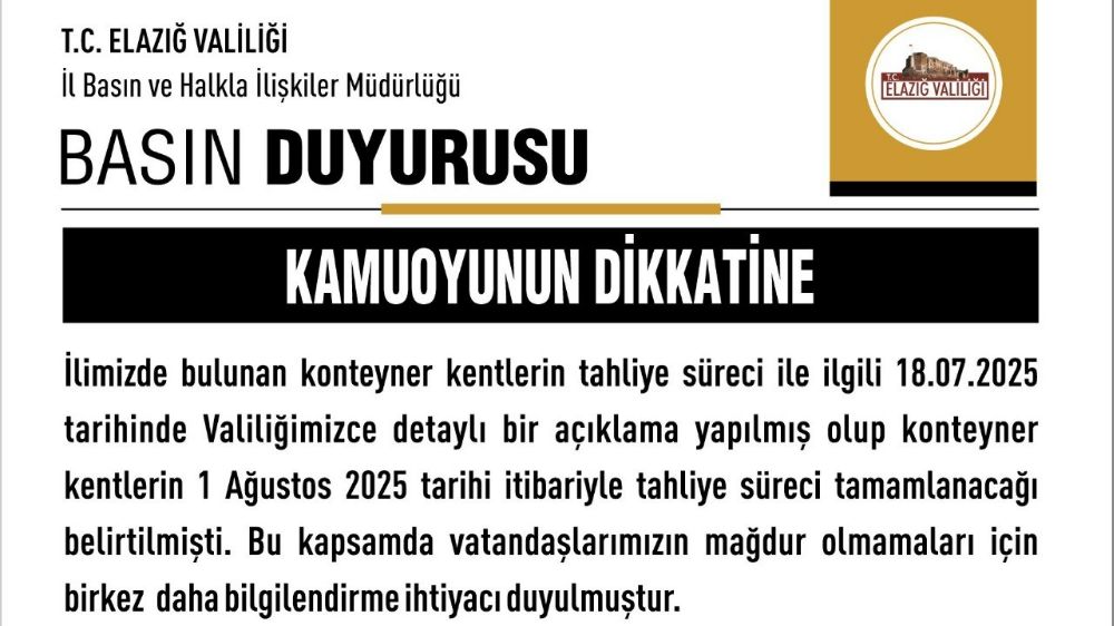 Elazığ'da konteyner kentler yarın tahliye ediliyor