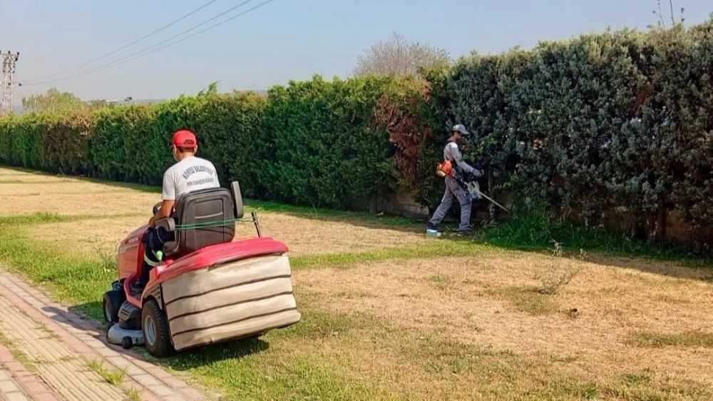 Körfez'de yeşil alanlarda bakım ve çim biçme çalışması