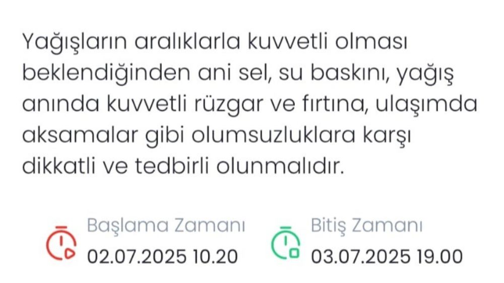 Meteorolojiden Ordu için ‘sarı kodlu’ uyarı