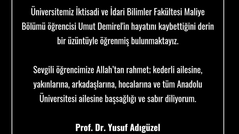 Rektör Adıgüzel'den taziye mesajı