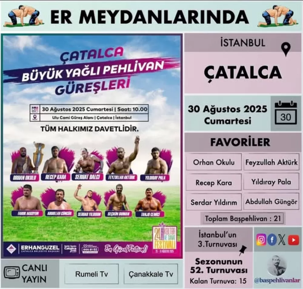 Çatalca Yağlı Güreşleri 30 Ağustos’ta İstanbul’da! Başpehlivan Kim Olacak
