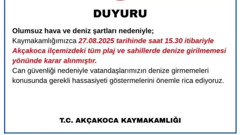 Akçakoca'da denize girmek yasak