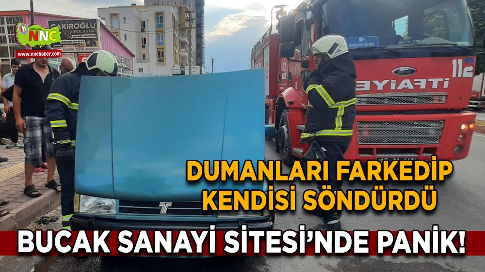 Bucak Sanayi Sitesi’nde panik! Dumanları farkedip kendisi söndürdü