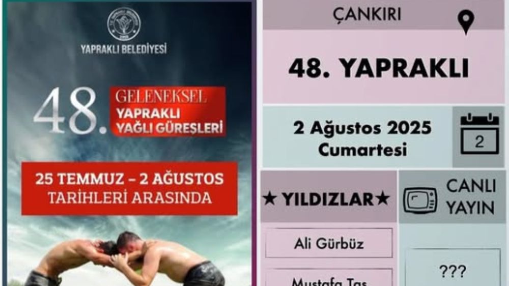 Çankırı 48. Yapraklı Yağlı pehlivan Güreşleri 2 Ağustos'ta Düzenlenecek