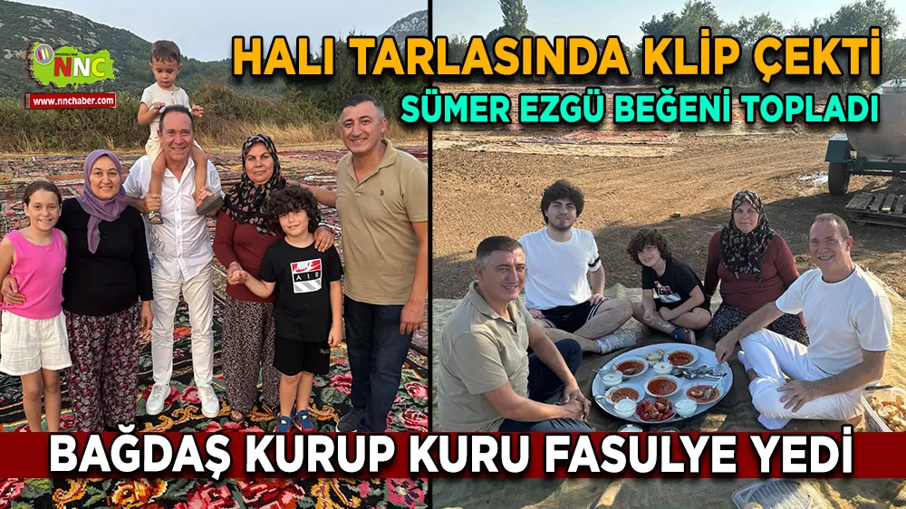 Halı tarlasında klip çekti Bağdaş kurup kuru fasulye yedi