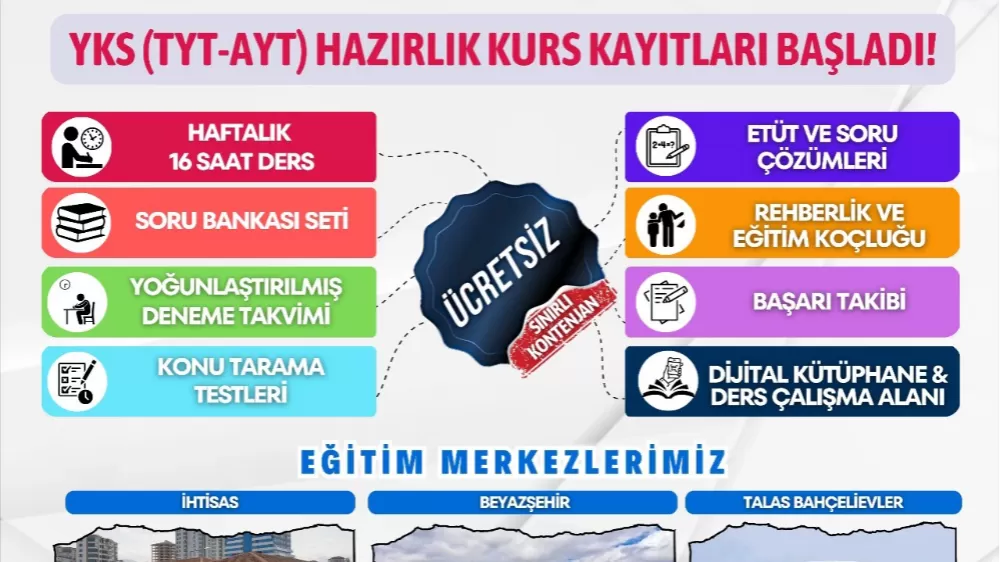 Kayseri'de ücretsiz YKS kurs kayıtları başladı