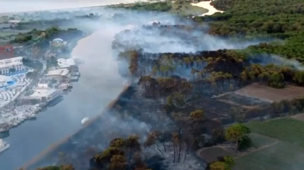 Antalya Aksu'da yanan ormanlık alan havadan görüntülendi