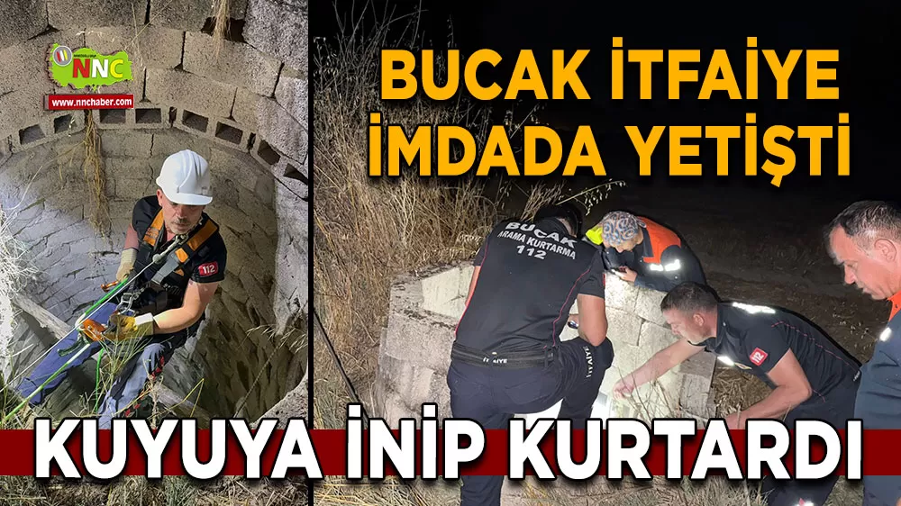 Bucak itfaiye imdada yetişti Kuyuya inip kurtardı