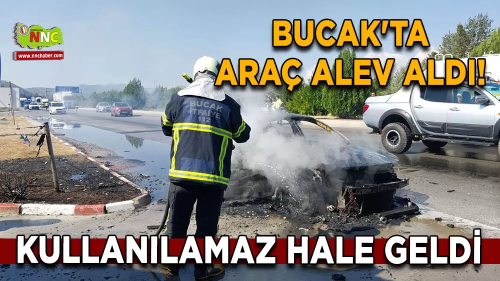 Bucak'ta araç alev aldı! Kullanılamaz hale geldi