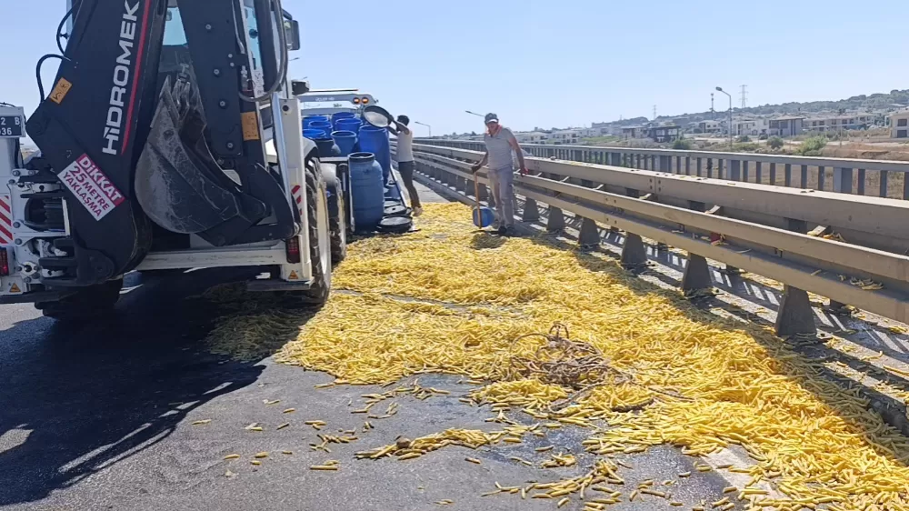 Kamyonet bariyerlere çarptı, kilolarca patates yola saçıldı