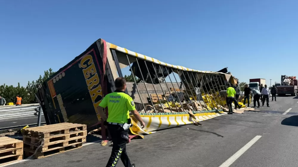 Sıvı yağ yüklü tır devrildi