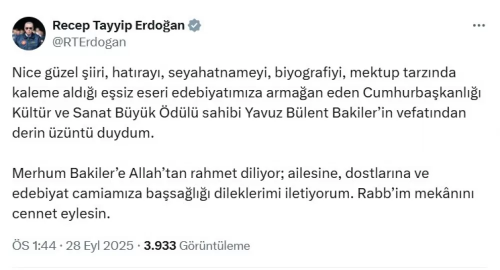 Türk diline olan hassasiyetiyle tanınan usta şair ve yazar Yavuz Bülent Bakiler Vefat Etti