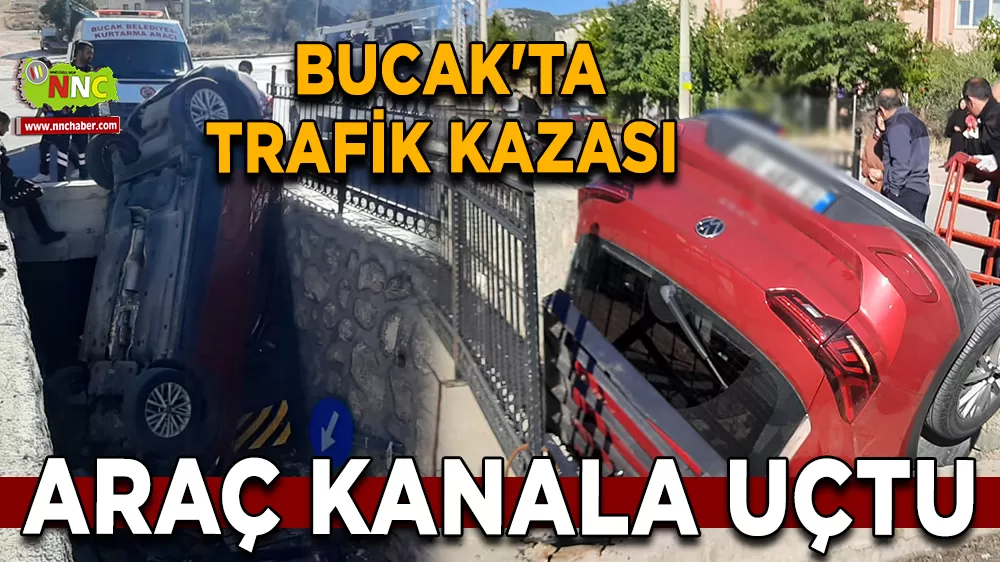 Bucak'ta trafik kazası Araç dereye uçtu