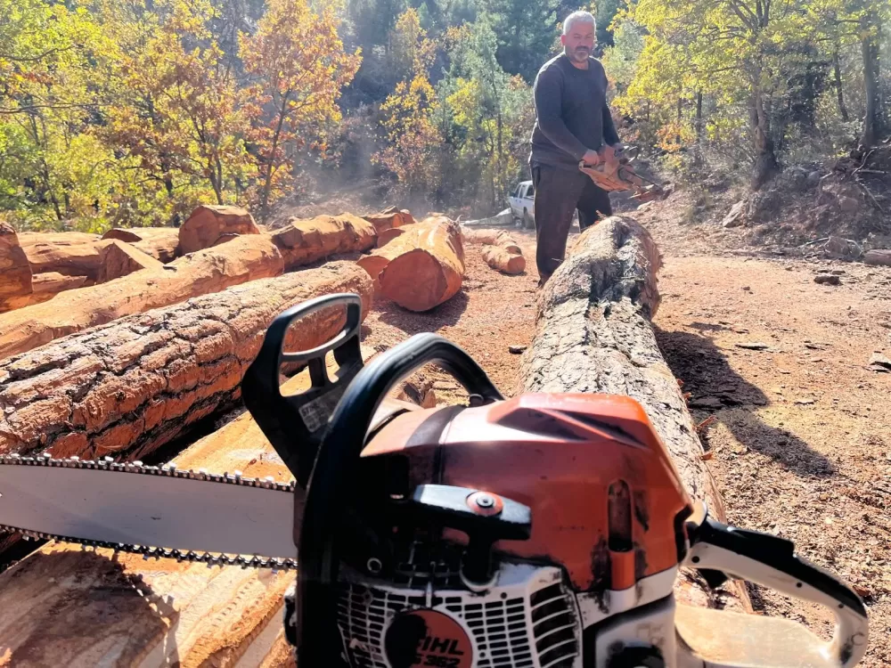 Karı-koca 35 yıldır ormanlarda damgalanan ağaçları kesiyorlar