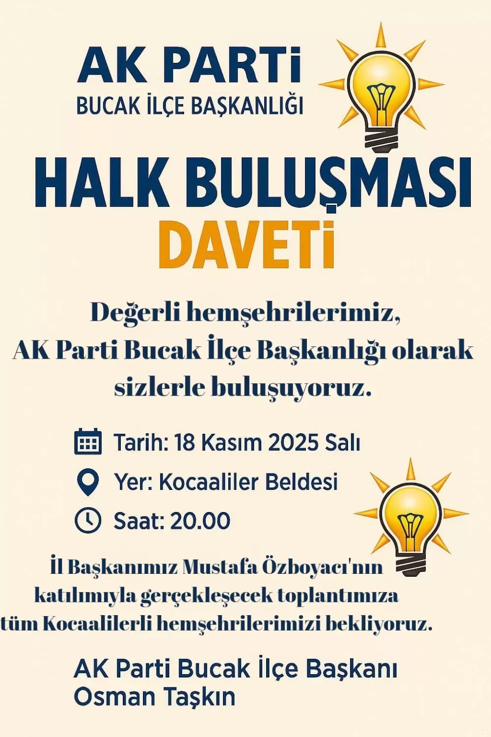 AK Parti Bucak İlçe Başkanlığı Kocaaliler’de halk buluşması düzenliyor