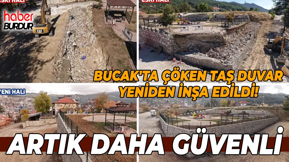 Bucak Belediyesi Yeşiltepe Parkı’ndaki çöken duvarı yeniden inşa etti