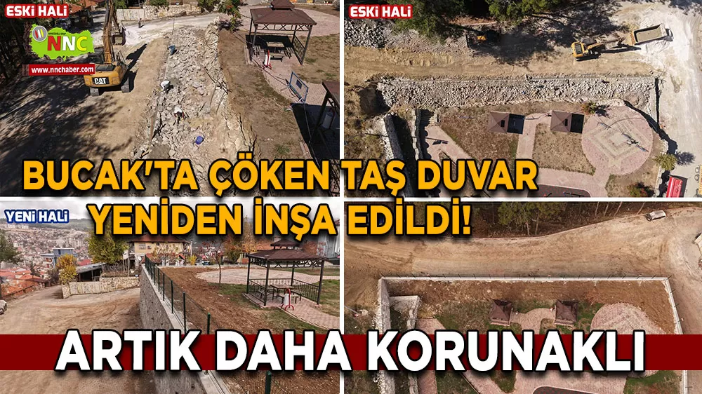 Bucak'ta çöken taş duvar yeniden inşa edildi! Artık daha güvenli