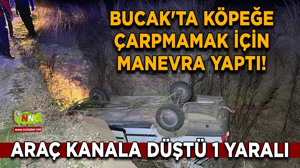 Bucak'ta köpeğe çarpmamak için manevra yaptı! Araç kanala düştü 1 yaralı