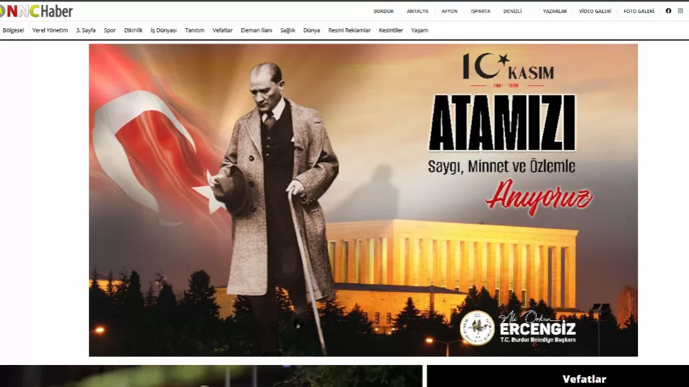 Burdur Belediyesi 10 Kasım Atatürk'ü Anma Banner