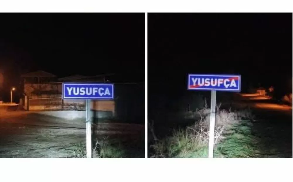 Yusufça levhasını yerinden çıkarıp zarar verdiler! Nasibini almamışlara kınama