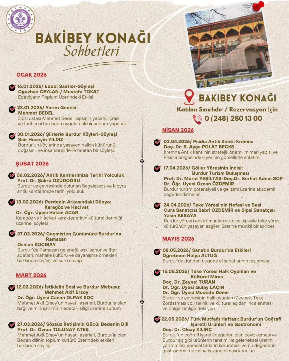 Burdur’un kalbi Bakibey Konağı’nda atacak Kültür ve sanat dolu 5 ay