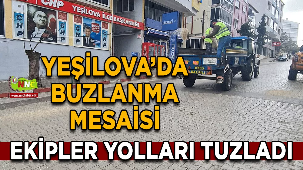 Yeşilova’da buzlanma mesaisi Ekipler yolları tuzladı