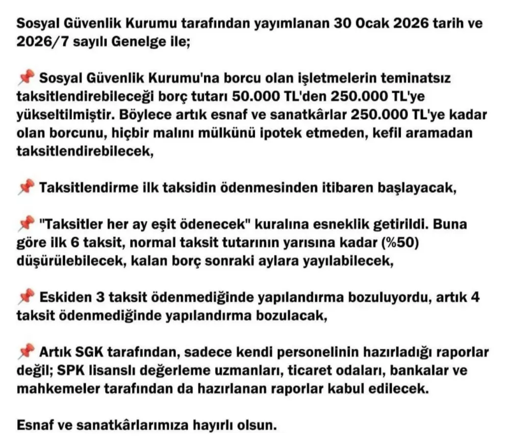 SGK borçlarında teminatsız taksit limiti 250 bin liraya çıkarıldı