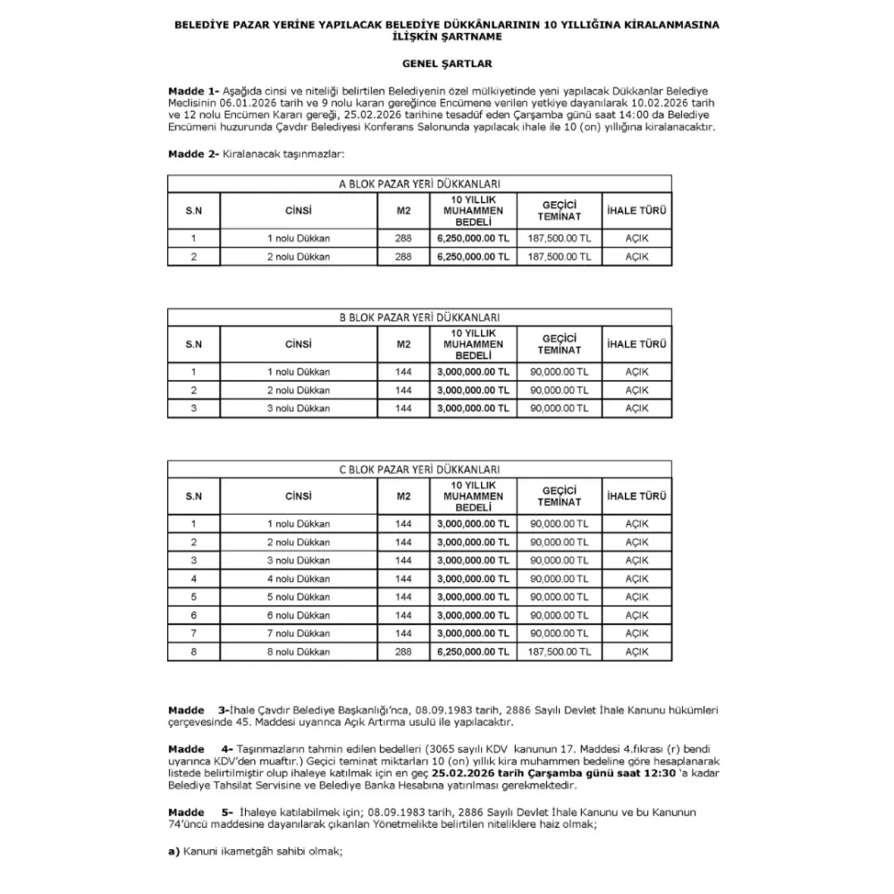 Çavdır Belediyesi ihaleyi duyurdu! Dükkanlar kiralanıyor