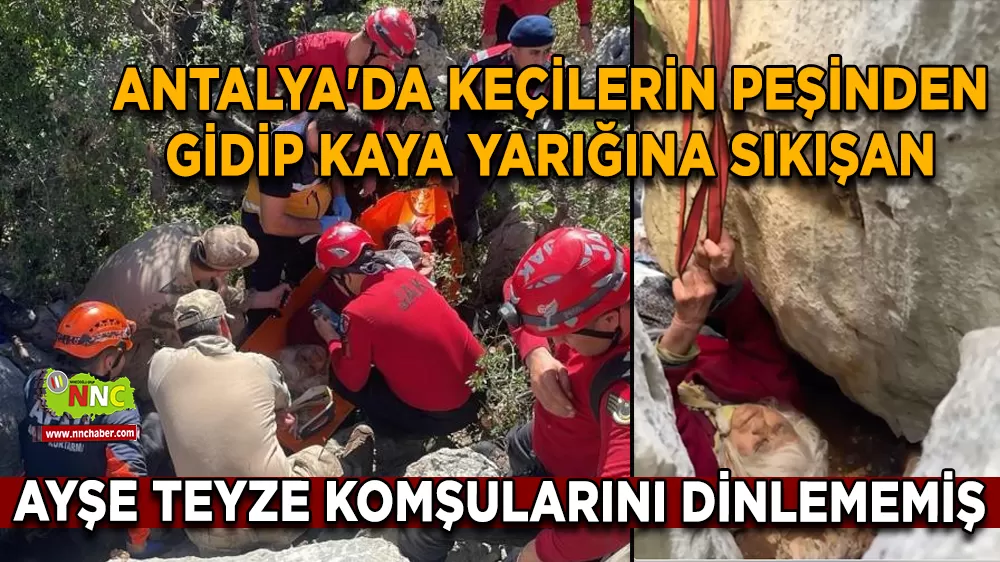 Antalya'da keçilerin peşinden gidip kaya yarığına sıkışan Ayşe teyze komşularını dinlememiş
