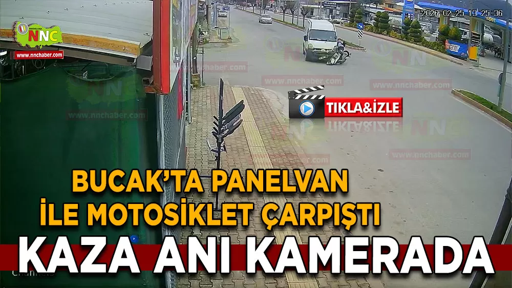 Bucak’ta panelvan ile motosiklet çarpıştı Kaza anı kamerada