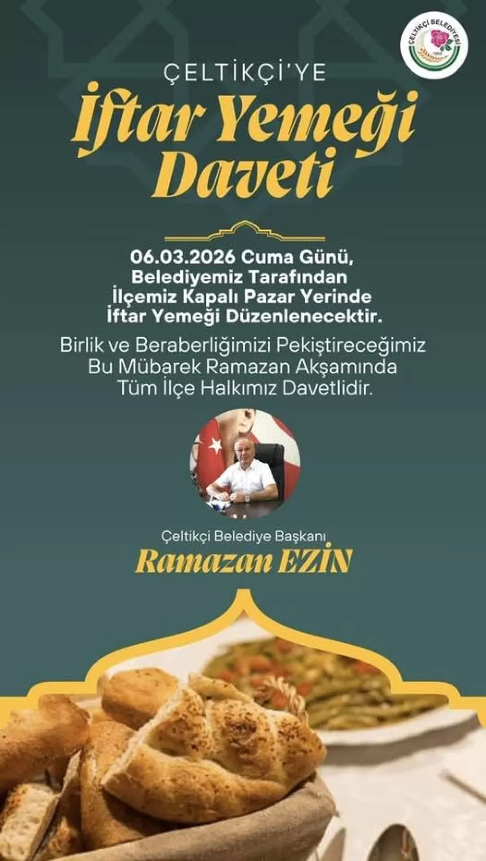 Çeltikçi'de iftar sofrası kuruluyor! Başkan Ramazan Ezin'den tüm ilçeye davet