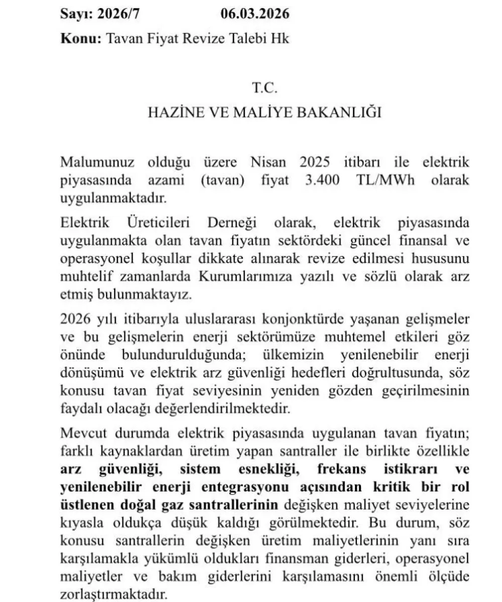 Elektrik Üreticileri Derneği’nden tavan fiyat artışı talebi Bakanlığa resmi yazı gönderildi