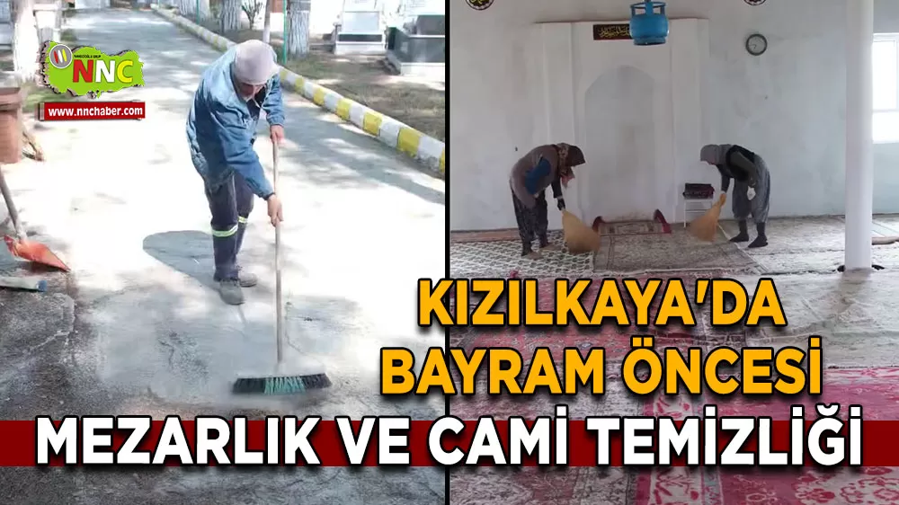 Kızılkaya'da bayram öncesi mezarlık ve cami temizliği