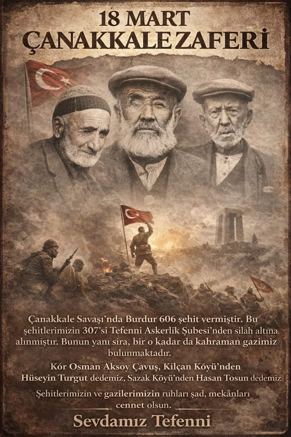 Çanakkale Savaşı’nda Burdur 606 şehit vermiştir