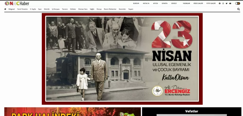 Burdur Belediyesi 23 Nisan Ulusal Egemenlik ve Çocuk Bayramı Banner