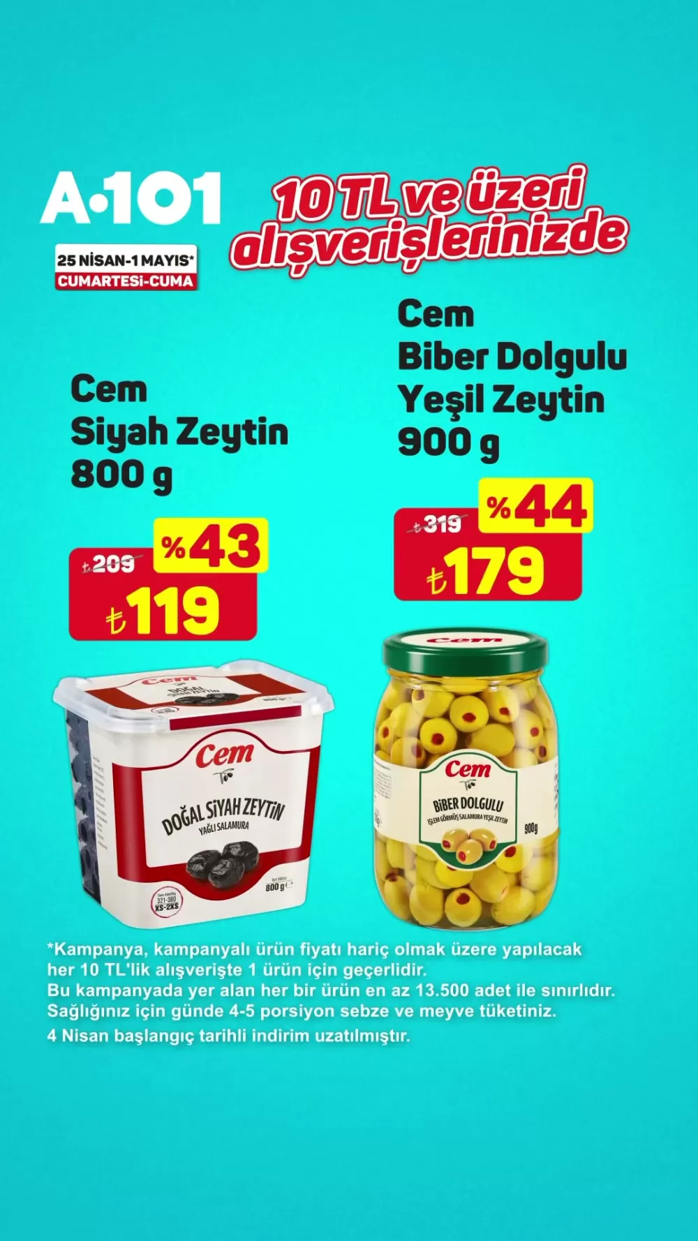A101'den 10 TL Üzeri Alışverişe Zeytin Kampanyası