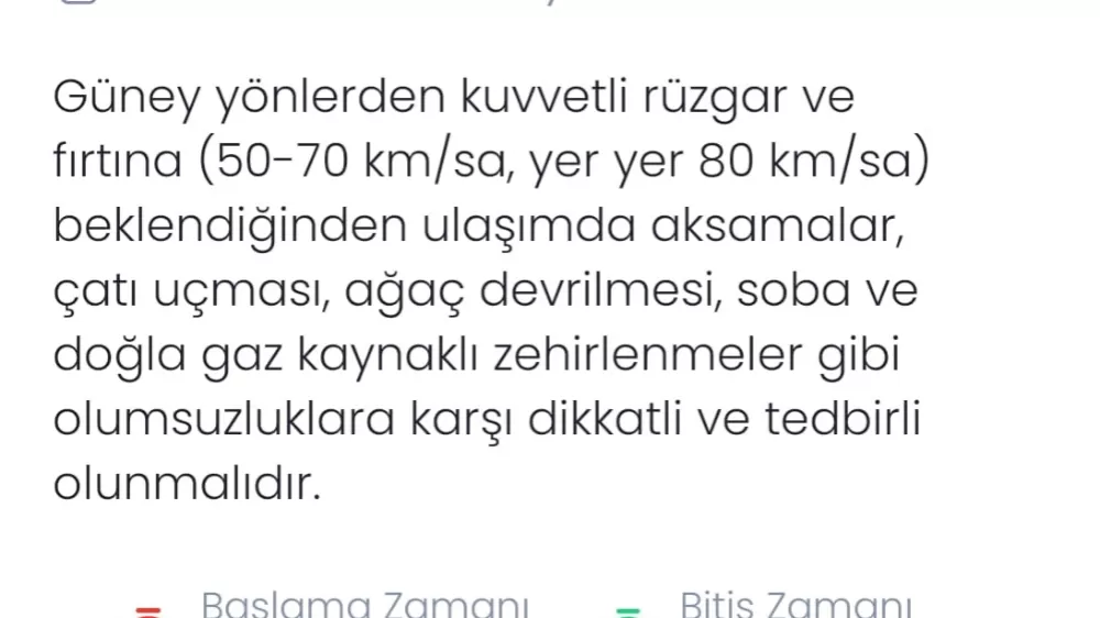 Denizli için kuvvetli rüzgar ve fırtına uyarısı