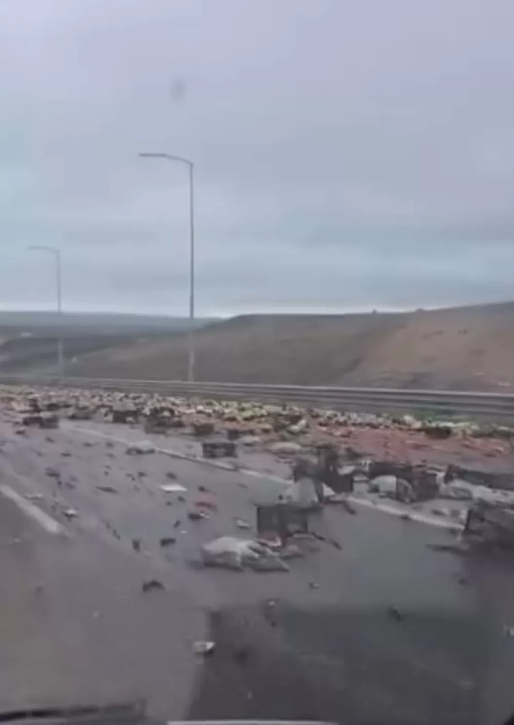Konya’da TIR devrildi meyve sebzeler yola saçıldı