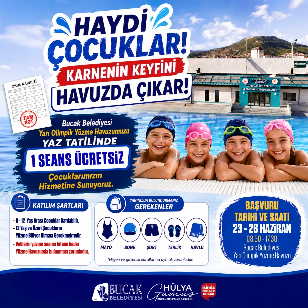 Bucak Belediyesi 6-12 yaş çocuklara ücretsiz yüzme imkânı sunacak