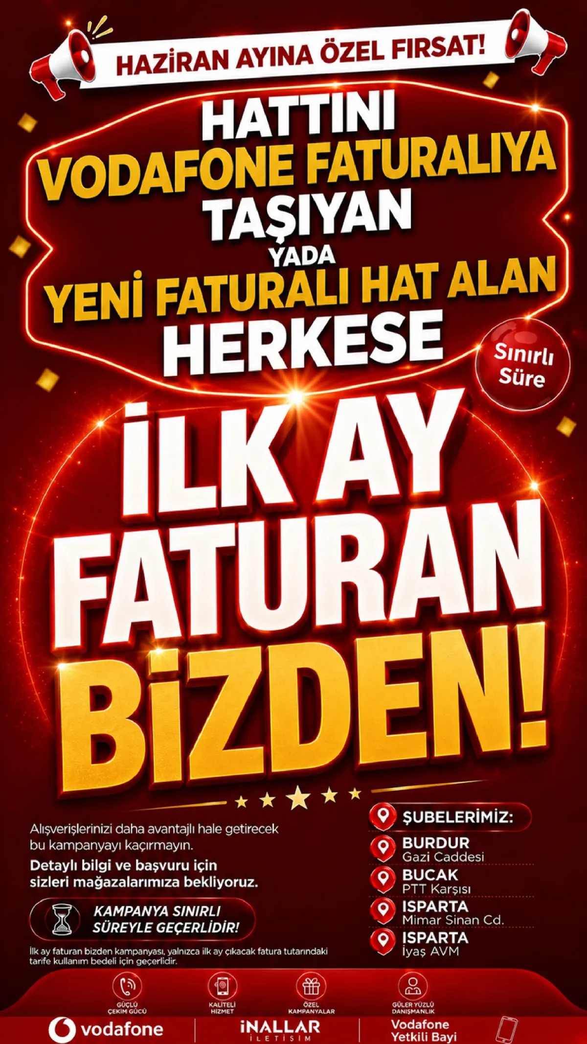 Bucak İnallar Vodafone’da İlk Ay Fatura Yok Kampanyası Başladı
