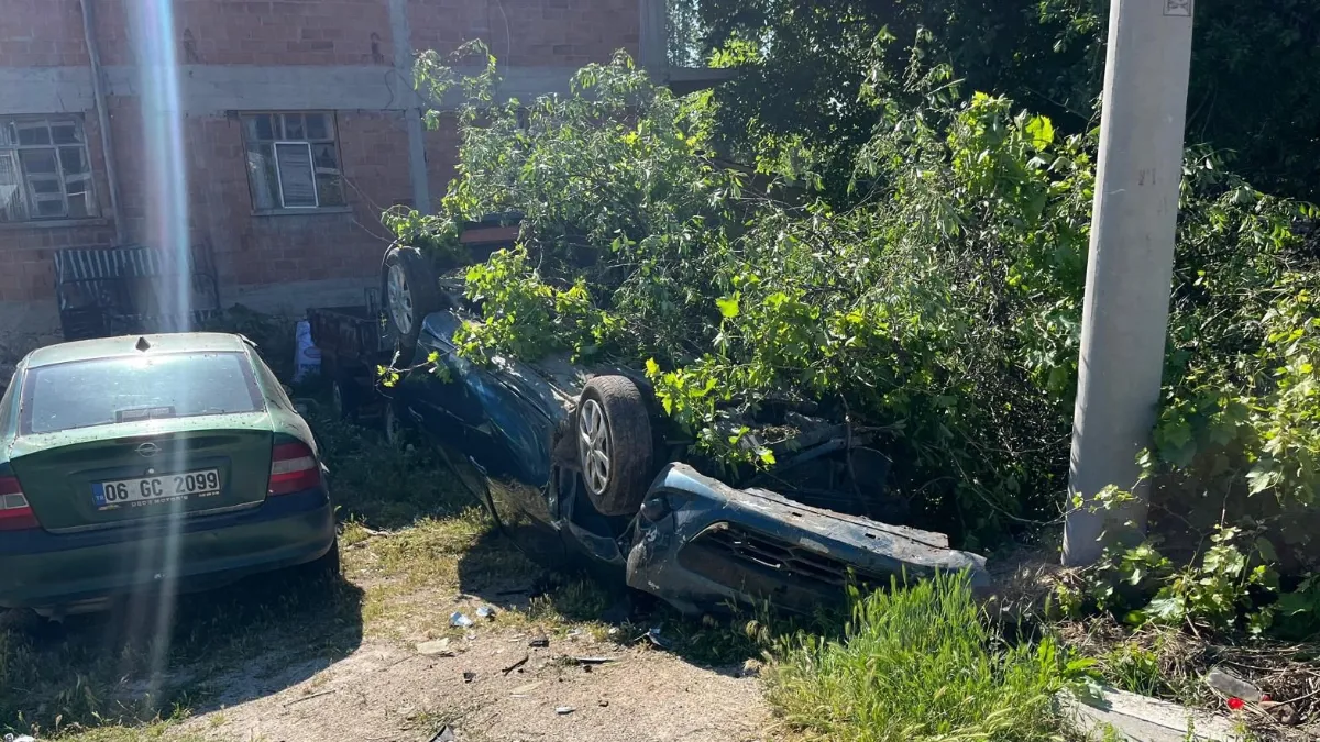 Afyonkarahisar'da takla atıp bahçeye devrilen otomobilin sürücüsü yaralandı