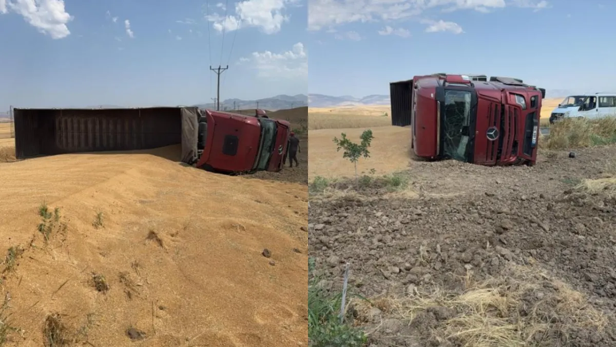 BATMAN’DA TRAFİK KAZASI! Buğday yüklü kamyon devrildi, yollar kapandı