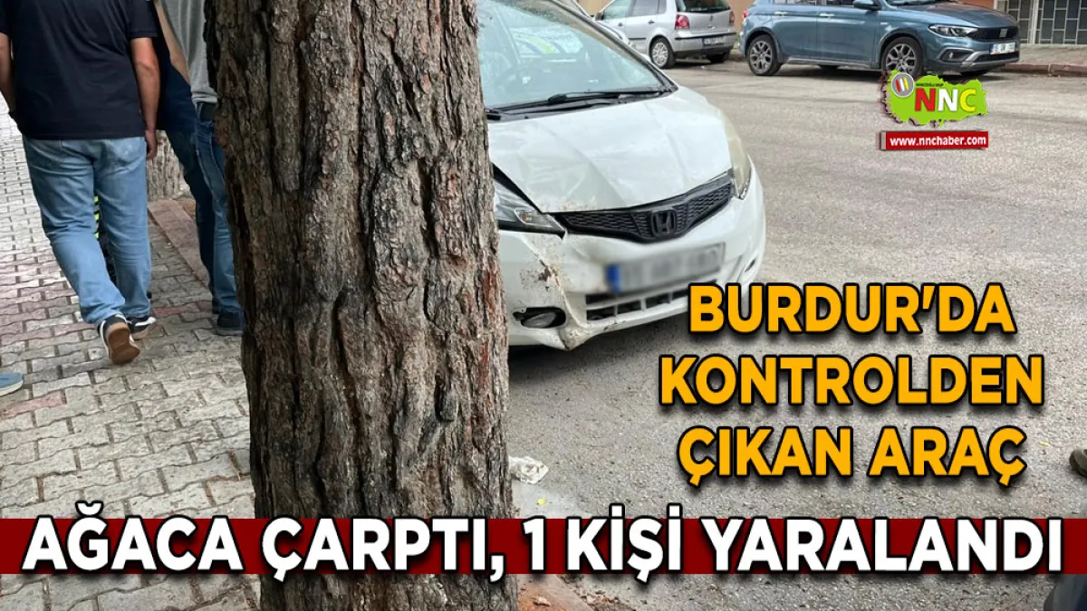 Burdur'da kontrolden çıkan araç ağaca çarptı, 1 Kişi yaralandı