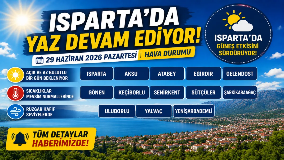 Isparta'da 29 Haziran hava durumu İlçe ilçe sıcaklıklar ve günlük tahminler