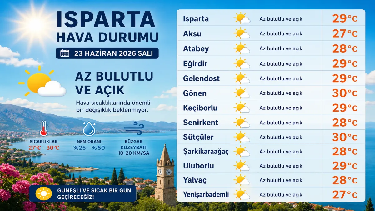 Isparta’da güneşli hava etkisini sürdürüyor! İşte 23 Haziran hava durumu
