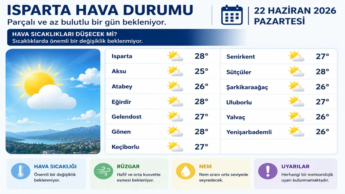 Isparta’da hava nasıl olacak? İşte 22 Haziran ilçe ilçe hava durumu