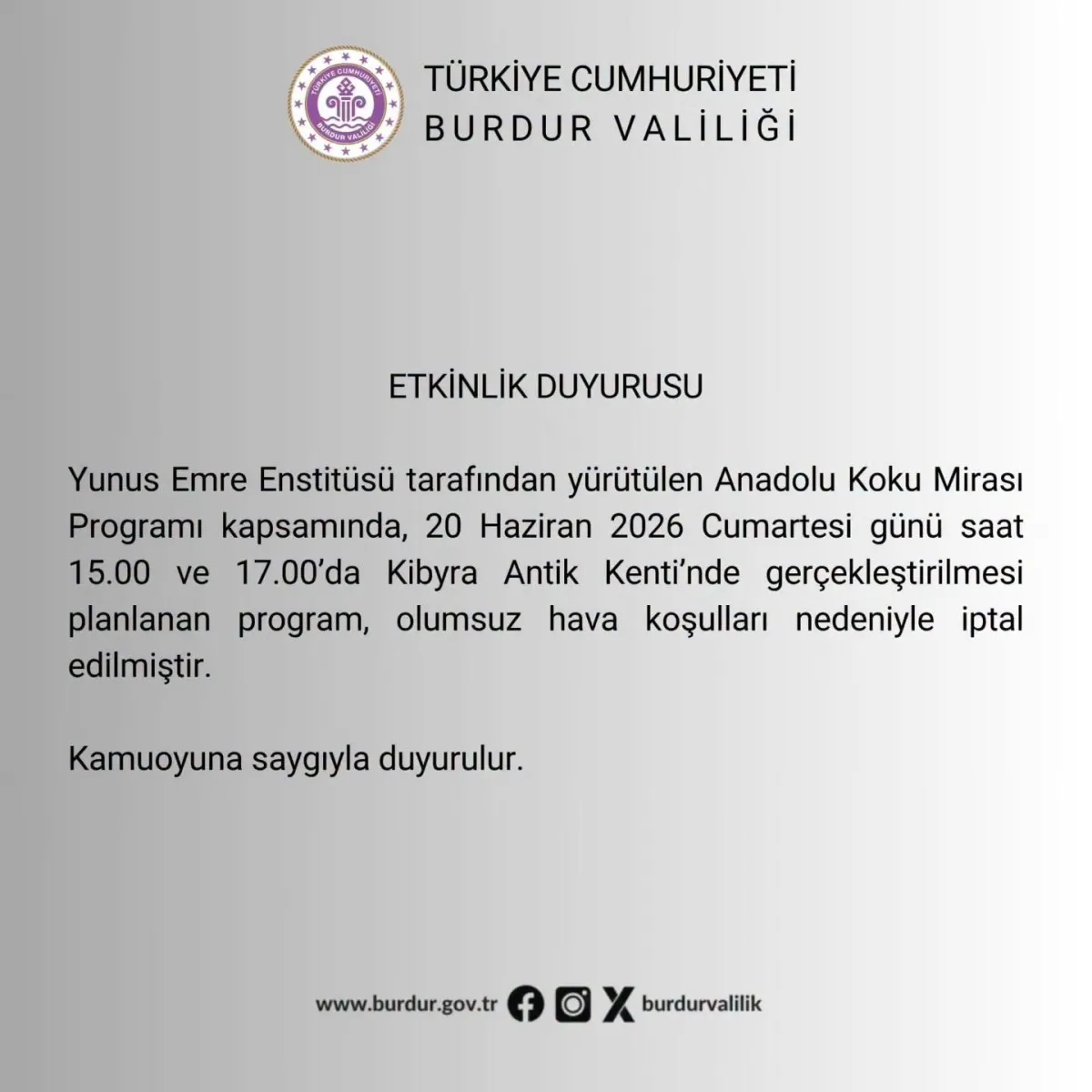 Burdur'daki o etkinlik iptal edildi! Burdur Valiliği duyurdu