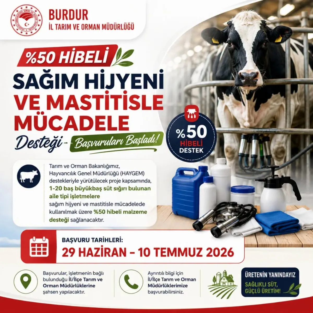 Burdur’da Süt Sığırı İşletmelerine Yüzde 50 Hibeli Destek